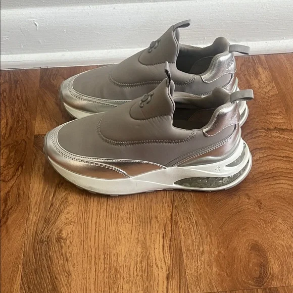Jimmy Choo Taupe and Silver Slip-On Chunky Sneakers - Picture 2 of 5